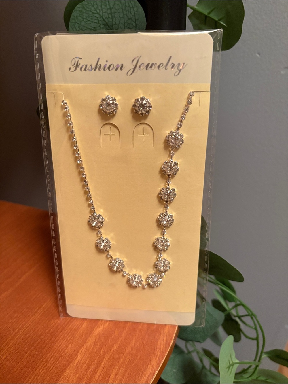 Fashion Jewelry Silver-Tone Crystal Cluster Necklace & Stud Earrings Set